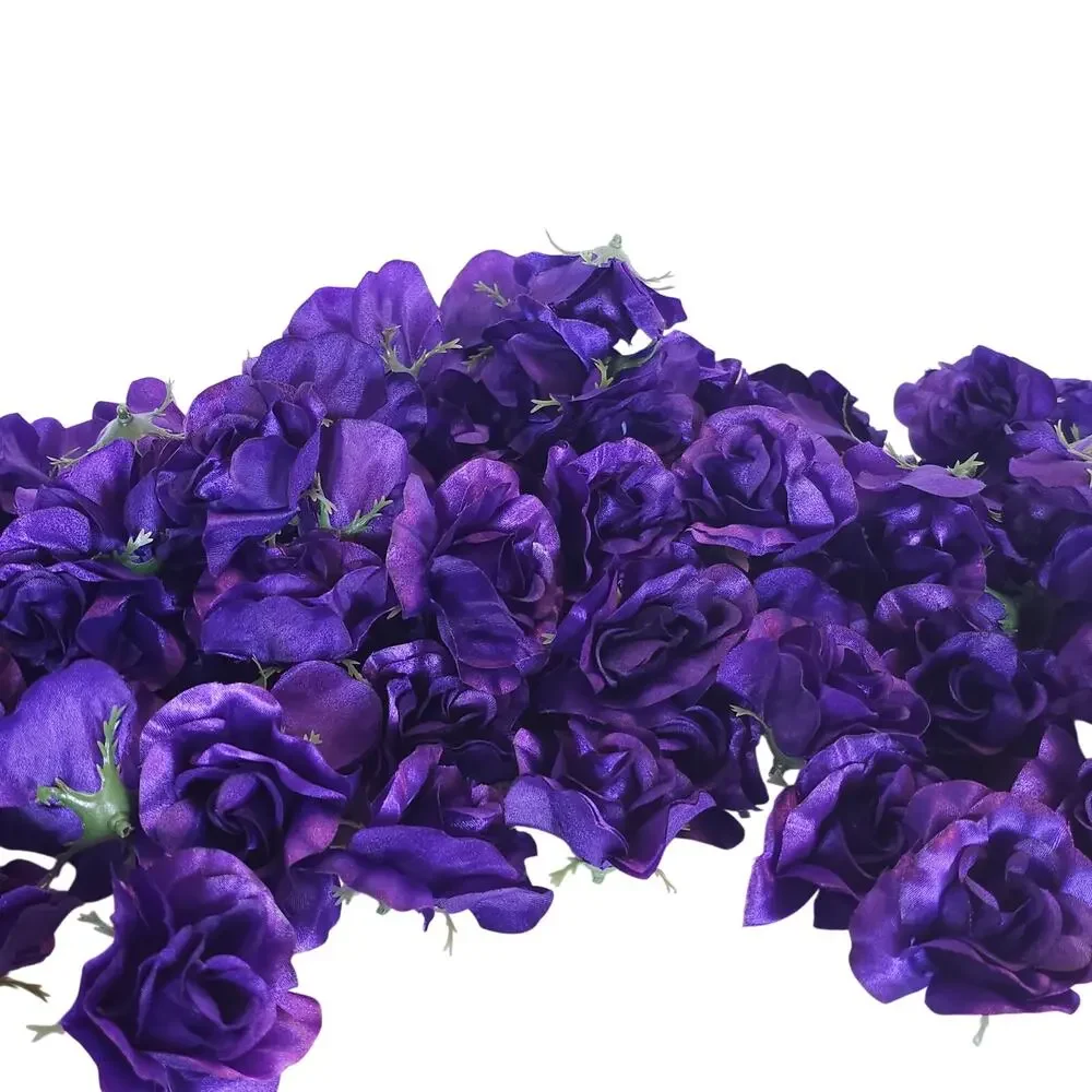 105 Purple Satin Rose Heads Lot Open Roses Buds Stemless Wedding Craft Decor
